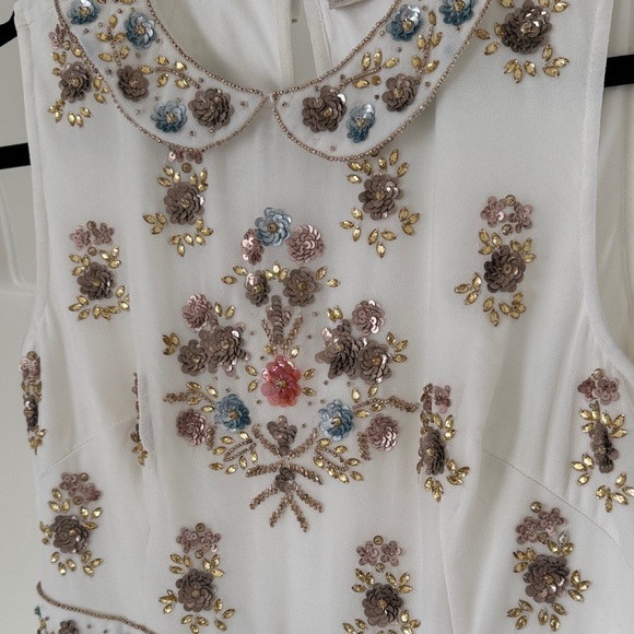 BHLDN bridal Ivory Floral Embroidered Peter Pan Collar Midi Dress - Picture 4 of 6